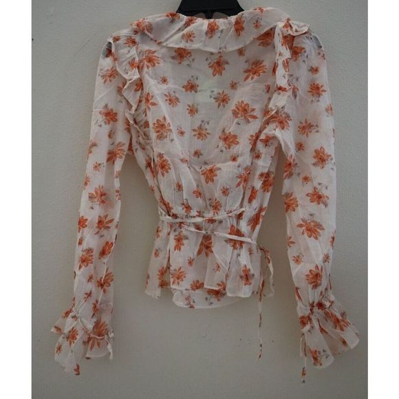 Free People Women's Sz S Ivory Combo Floral Printed Amanda Ruffle Top $98+ - Picture 2 of 11